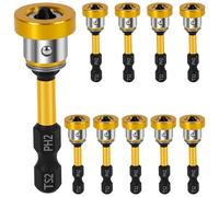 10 Pack Magnetic Drywall Screw Setter Bits, 50mm S2 Steel Screwdriver Bits with 1/4" Hex Shank, Removable Magnetic Ring for Controlled Screw Depth, Compatible with Electric Drill and Driver (Yellow)