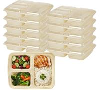 10 Pack Meal Prep Containers 3 Compartment 1000Ml Beige Bpa Free Lunch Boxes With Lids Microwave Freezer Safe
