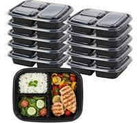 10 Pack Meal Prep Containers 3 Compartment 1000Ml Black Bpa Free Lunch Boxes With Lids Microwave Freezer Safe