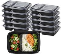 Thrink 10 Pack Meal Prep Containers with Dual Compartments | Reusable BPA-Free Food Storage Boxes with Airtight Lids | Freezer Safe, Microwaveable Plastic Containers for Portion Control (Black)