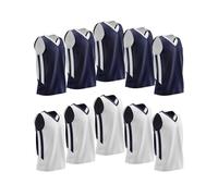10-Pack Men's Reversible Custom Basketball Jerseys, Plain Mesh Athletic Sleeveless Shirts Blank Team Uniforms Set, Navy/White, One Size