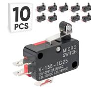 10-Pack Micro Limit Switch with Short Hinge Roller Lever, Momentary Snap-in Micro Switch, 16A 125/250V AC, 12V DC SPDT 3Pin 1NO/1NC Limit Switch for Microwave Oven Freezer Arcade, KW7