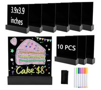 10 Pack Mini Acrylic Chalkboard Signs, Table Top Chalkboard Signs with Wooden Stands, 3.9x3.9 inch Black Board Food Labels for Buffet Outdoor Wedding Table Numbers, Reserved, Cafe, Menu (Black)