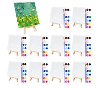 10 Pack Mini Acrylic Paint Kit,6 in Canvas Boards for Painting with 6.5" Easel, Acrylic Paint Strips, Painting Brushes, Mini Canvas Easel Set for Artists Beginner
