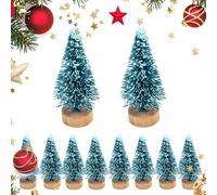 10 Pack Mini Christmas Trees - 6.5cm Hemp Fiber & Wire Handmade with Wood Stand, for DIY Snow Globes, Cake Decorations, Festive Crafts (B)