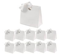 10 Pack Mini Gift Bags with Ribbon Handles, Reusable Paper Gift Wrap Bags, 6.1"x2.9"x5.7", Small Paper Party Bag for Birthday, Baby Shower, Party Favours, Wedding, Christening (white)