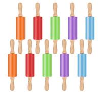10 Pack Mini Rolling Pin, 23cm Silicone Rolling Pins with Wooden Handle, Small Non Stick Rolling Pin Bulk Dough Roller for Kitchen Baking Pastry Pizza (Orange, Red, Green, Purple, Blue)