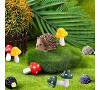 10 Pack Miniature Fairy Garden Ornaments Outdoor Accessories, Mini 4 Resin Hedgehogs and 6 Wood Mushrooms, Decorative Animals for Miniature Landscape and Wild Garden Supplies,Potted Craft Decoration