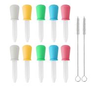 10-Pack Multi-Color Silicone and Plastic Droppers Pipettes, 5ml Capacity with Precision Scale, Includes 2 Cleaning Brushes, for Kitchen, Crafts, and Science Projects