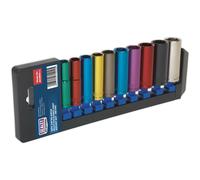 10 PACK Multi Colour DEEP Socket Set 3/8" Metric Square Drive - 6 Pt WallDrive Loops Multi One Size