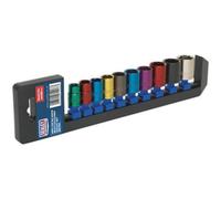 10 PACK Multi Colour Socket Set 3/8" Metric Square Drive - 6 Pt WallDrive Torque