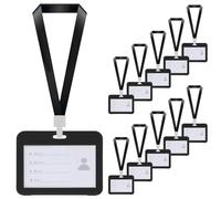 10 Pack Name Tag Holders, ID Card Badge Holder with Detachable Neck Lanyard, Hard Plastic Waterproof Clear, Transparent Card Case for Office School Business Supplies (Horizontal Black)