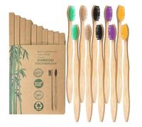 10 Pack Natural Bamboo Toothbrushes,Organic Biodegradable Handle Eco-Friendly Natural Wooden Toothbrush,5 Color Soft Medium Bristles Premium Wooden Toothbrush for Adults