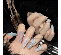 10-pack New Chinese Press-On Nails Blue 3D Jade Snake False Nails Handmade Chinese Ancient Style Butterfly Decorated False Nail Patches(1183L)
