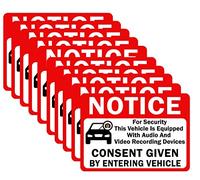 10-Pack Notice Vehicle is Equipped with Audio and Video Recording Devices Consent by Entering Car Sticker-Double Sided 3.5"x2.5" Vinyl Decal, UV Protected, Waterproof, Indoor&Outdoor Use