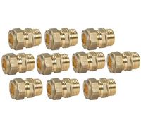 10 Pack of 15mm Compression x 1/2" Male Iron Brass Couplers, Wras Approved
