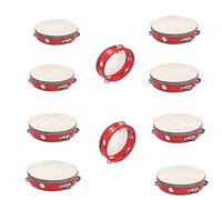 10 Pack of 6-Inch Tambourines | Hand Held Drums with Jingles | Percussion Instruments for Music Groups, Parties & Pub Sing-alongs（Red）