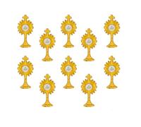 10 Pack of Gold-Tone Monstrance Pins with IHS Center | 1" Tall Catholic Eucharist Lapel Pins | First Holy Communion Religious Gifts | Catholic Eucharistic Accessories