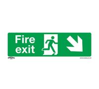 10 Pack Of Rigid Plastic Fire Exit Down Right Safety Signs - 300 X 100mm