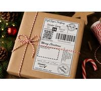 10 Pack of Santa Christmas Parcel Label 6 x 4 Inch North Pole Gift Sticker with Child Name Santa Live Tracker Nice List Approved Reindeer Express Elf, Personalised Present Sticker Tags, Xmas Labels