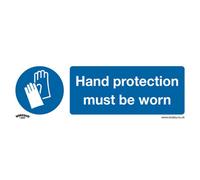 10 Pack Of Self-Adhesive Hand Protection Safety Signs - 300 X 100mm