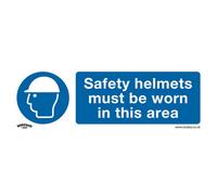 10 Pack Of Self-Adhesive Safety Helmets Must Be Worn Signs - 300 X 100mm