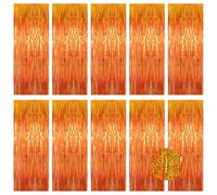10 Pack Orange Foil Curtain Backdrop 3.2ft x 9.8ft Metallic Tinsel Foil Fringe Curtains Streamer Photo Booth Backdrop for Birthday Party Engagement Bachelorette Party Decorations - Sparkle Orange