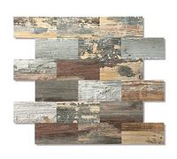 10-Pack Peel and Stick Tile Backsplash 11.3"X11.5" PVC Wall Tiles, Stick on Backsplash for Kitchen, Bathroom Tile, Fireplace Décor, Laundry Table, Stair Decals in Mix Rustic