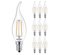 10 Pack - Philips Classic LED Clear Filament Bent Tip Candle Lamp 2W (25W) E14 SES Small Edison Screw 2700k Warm White | 250 Lumen | 15000 Hours | Car Air Freshener Included | 80+ CRI