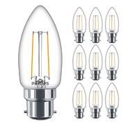 10 Pack - Philips Classic LED Clear Filament Candle 2W (25W) B22 BC Large Bayonet Cap 2700k Warm White | 250 Lumen | 15000 Hours | Car Air Freshener Included | 80+ CRI (PHP-CAN-L-10PK)