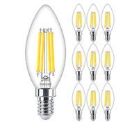 10 Pack - Philips Classic LED Clear Filament Candle B35 Dimmable Lamp 3.4W (40W) E14 SES Small Edison Screw | 2700k Warm White | 470 Lumen | 15000 Hours | Car Air Freshener Included | 90+ CRI