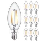 10 Pack - Philips Classic LED Clear Filament Candle B35 Lamp 4.3W (40W) E14 SES Small Edison Screw 2700k Warm White | 470 Lumen | 15000 Hours | Car Air Freshener Included | 80+ CRI