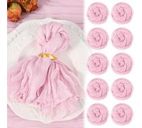 10 Pack Pink Cheesecloth Napkins 20"x20" Boho Washable Cloth Napkins Set of 10 Wrinkled Cheese Cloth Napkins Gauze Dinner Table Napkin for Wedding Party Baby Shower Birthday Decor
