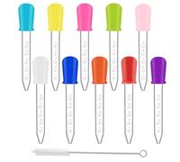 10 Pack Pipettes Dropper 5ml Clear eye dropper Silicone and Plastic Water Droppers with Bulb Tip and Clean Brush (10-multicolor)