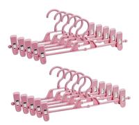 10 Pack Plastic Pant Hangers with Clips, Space Saving Skirts Hanger with 360°Rotating & Adjustable Clips, Stackable Clothes Hanger for Closet Organizer and Storage (Pink)