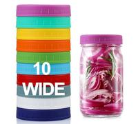 10 Pack Plastic Wide Mouth Mason Jar Lids for Ball, Kerr and More - Multicolor Storage Caps for Mason Jars, Canning Jars - Leak-Proof, Dishwasher Safe & Food Grade