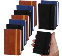 10 Pack Pocket Notebook Portable A7 Notebooks with Elastic Band Lined Paper Notepad 200 Pages 100 Sheets Soft Durable PU Leather Cover Memo Notebook Bulk for Office School Travel(blue, black, brown)