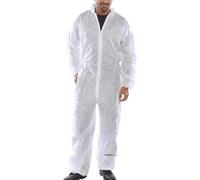 10 PACK - Poly Prop White Economy Lightweight Disposable Overall Boilersuit - Zip up, elasticated hood, ankles and wrists (Large)