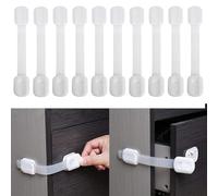 10-Pack Premium Child Safety Locks for Kitchen Cupboards & Drawers - No Drill Baby Proof Cabinet Locks with 3M Adhesive + 4 Extra Stickers for Easy Installation