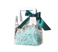 10-Pack Premium PVC Transparent Bags with Ribbon and Tag Clear Tote for Packaging, Wedding Favors(Blu,S)