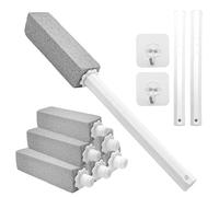 10 Pack Pumice Stone for Toilet Cleaning Stone 2 Cleaning Handle and 6 Cleaning Stones Refill 2 Self Adhesive Hook Toilet Pumice Cleaning Stone with Extra Long Handle Toilet Scrubber