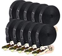 10 Pack Ratchet Tie Down Strap, 6m Heavy Duty Ratchet Straps, Tensioning Belts with Adjustable Lashing Straps Tensile Strength 800 kg, for Trucks, Motorbikes, Securing Cargo or Luggage, Black