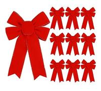 10 Pack Red Bows Christmas Tree Decorations,9”x13”Large Velvet Ornament Bow with Glitter Gold Edge for Xmas Home Wreath Fence Stairs Railing Fireplace Indoor Outdoor Front Door Decor