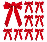 10 Pack Red Christmas Bows for Wreaths, 9 x 13 Inch /23 x 33 cm Large Velvet Ribbon Bows Bulk for Tree Topper, Gifts, Xmas Ornaments, Indoor and Outdoor Decorations