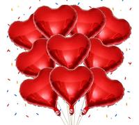 10 Pack Red Heart Balloons - 18 Inch Heart Shaped Foil Balloons for Valentines, Christmas, Birthdays, Engagement, Wedding, Baby Shower, Party Decorations