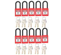 10 Pack Red Nylon PA Insulated Safety Padlocks, 6mm Beam, 38mm Length, for Lockout Tagout, Electrical Security