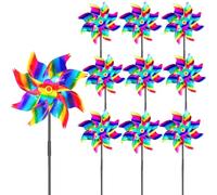 10 Pack Reflective Bird Scarers Windmills for Garden, Farm, Patio - Large Multicolor Pinwheel Wind Spinners Scare Birds Away