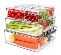 10 Pack Refrigerator Pantry Organizer Bins, Stackable Fridge Organizer Bins with Lids, Clear Plastic Food Storage Bins for Kitchen, Countertops, Cabinets, Fridge, Drinks, Fruits, Vegetable, Cereals