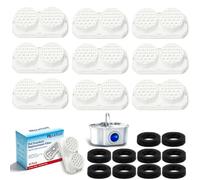 10 Pack Replacement Filters + 10 Pump Sponges (20 PCS Total) for 108 oz / 3.2 L Stainless Steel Cat Water Fountain - Triple Filtration System with Activated Carbon & Ion Exchange Resin