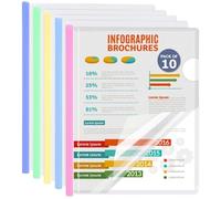 10 Pack Report Covers with Multi-Color Sliding Bar - Clear Plastic Presentation Folders for A4 & Letter Size Paper, 70 Sheet Capacity File Document Binder for School, Office, Resume & Business Use